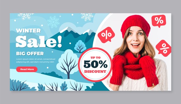 Flat horizontal sale banner template for winter season celebration