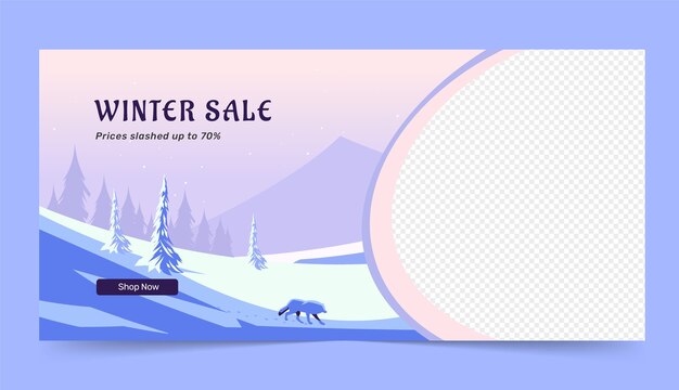 Flat horizontal sale banner template for winter season