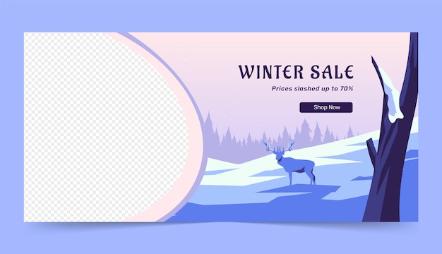 Flat horizontal sale banner template for winter season