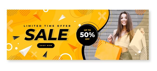 Flat horizontal sale banner template with photo