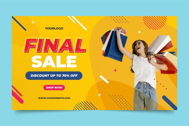 Flat horizontal sale banner template with photo