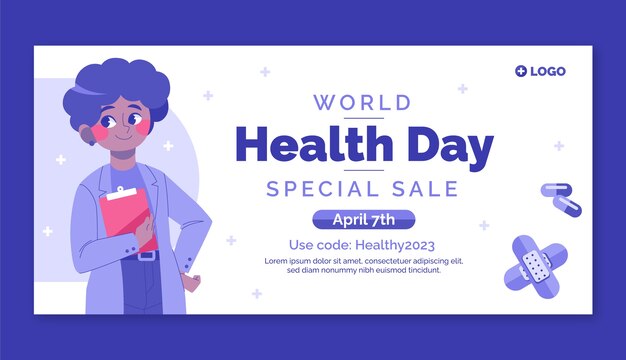 Flat horizontal sale banner template for world health day celebration