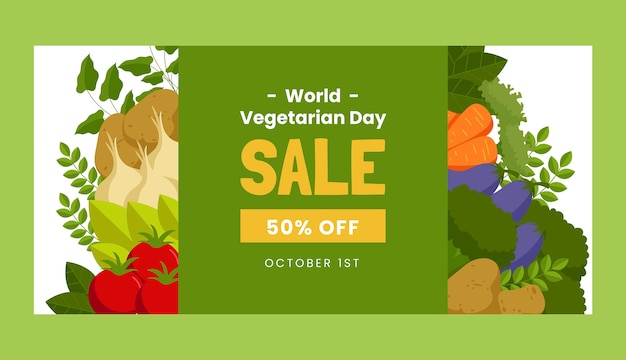 Flat horizontal sale banner template for world vegetarian day celebration