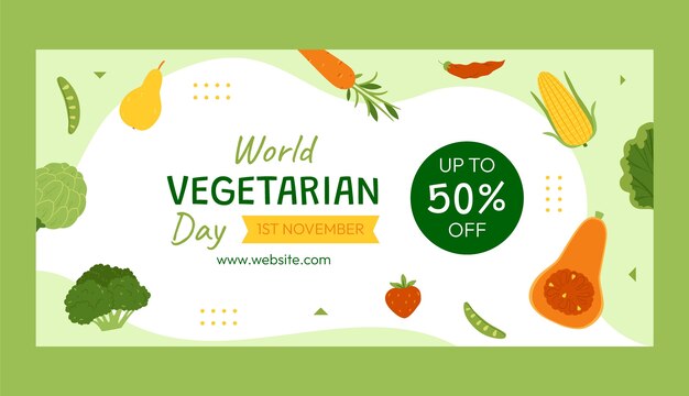 Flat horizontal sale banner template for world vegetarian day celebration