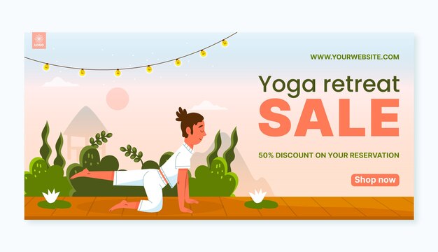 Flat horizontal sale banner template for yoga retreat