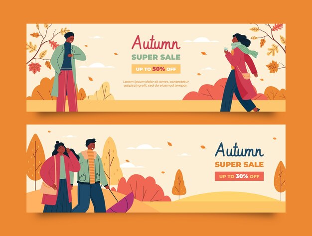 Flat horizontal sale banners set for autumn celebration