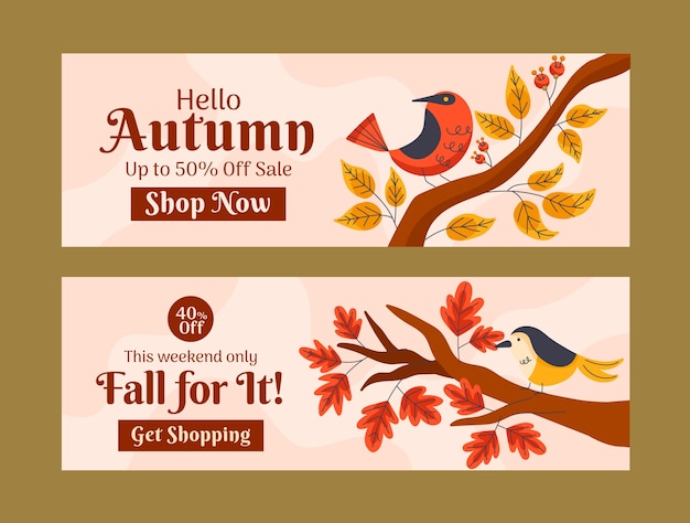 Flat horizontal sale banners set for autumn celebration