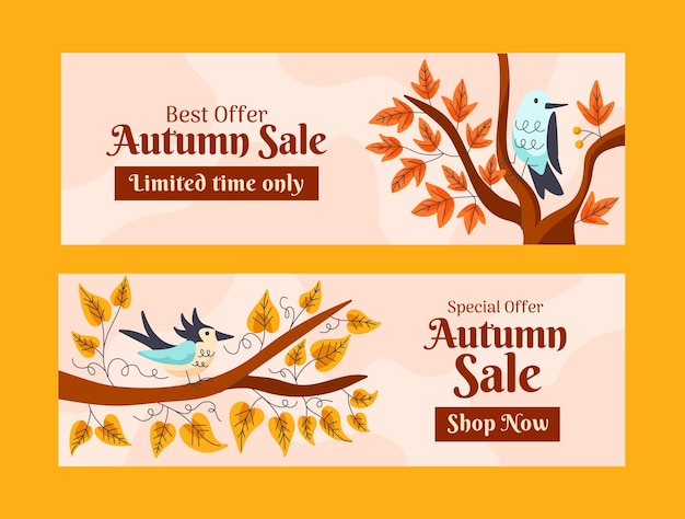 Flat horizontal sale banners set for autumn celebration