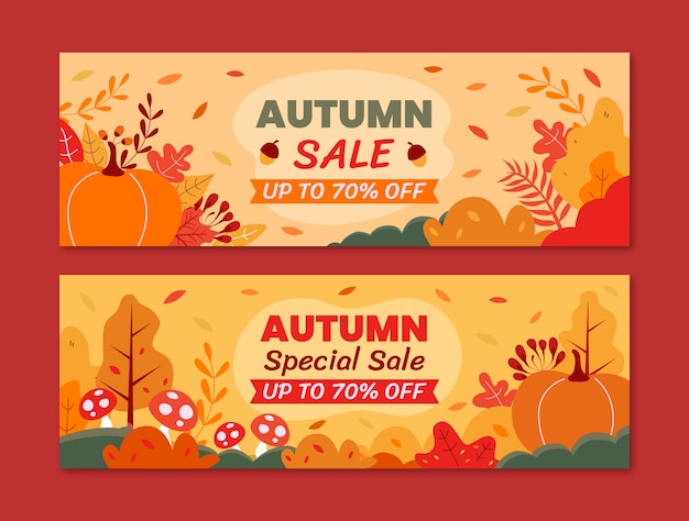 Flat horizontal sale banners set for autumn celebration