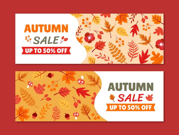 Flat horizontal sale banners set for autumn celebration