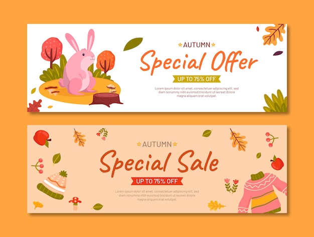 Flat horizontal sale banners set for autumn celebration