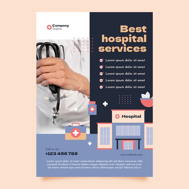 Free Vector flat hospital vertical poster template