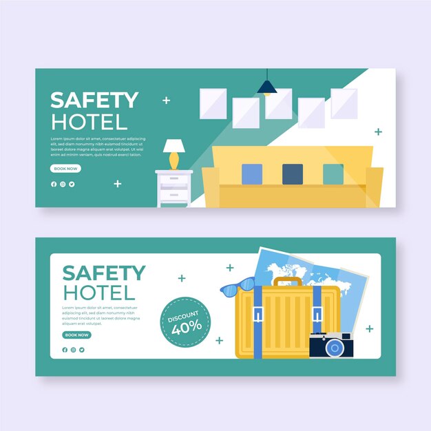 Flat hotel banner template with photo