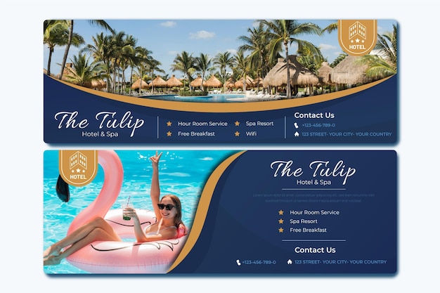 Flat hotel banner with photo