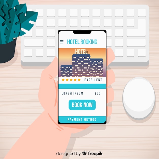 Free Vector flat hotel booking application background