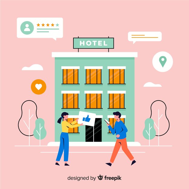 Flat hotel review concept background