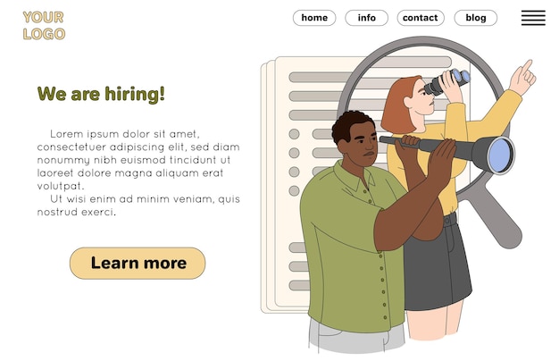 Free Vector flat hr managers with binoculars announce hiring staff