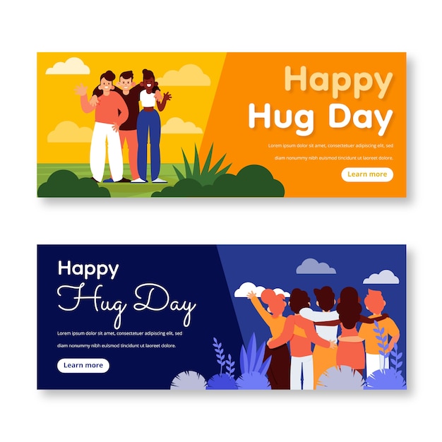 Flat hug day horizontal banners set