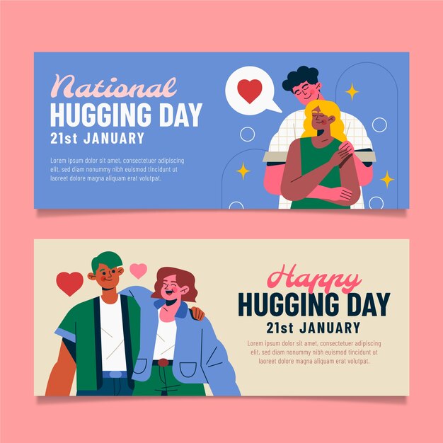 Flat hug day horizontal banners set