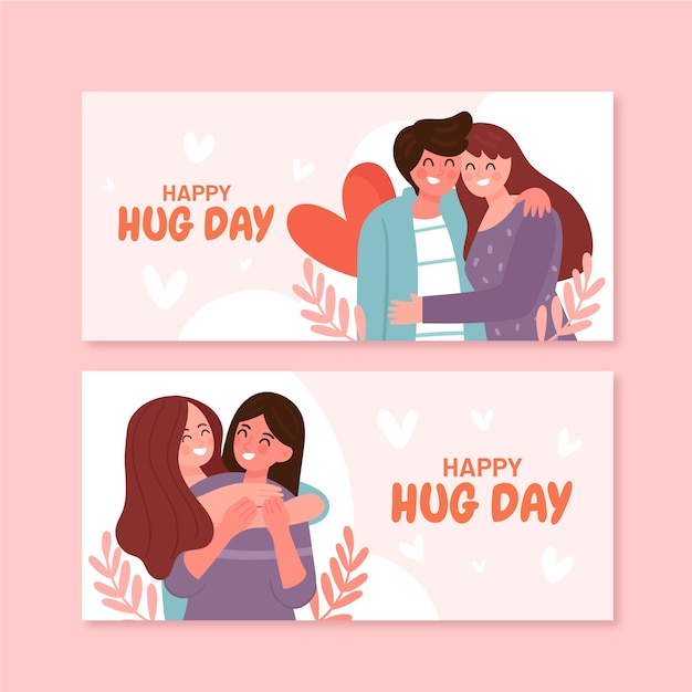 Flat hug day horizontal banners set