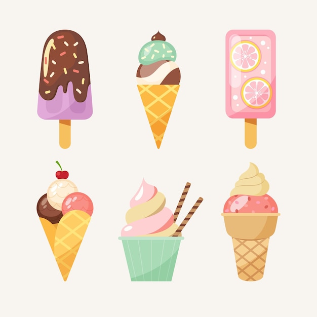 Free Vector flat ice cream set