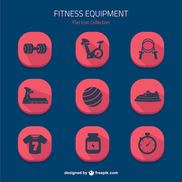 Free Vector flat icons fitness equipment