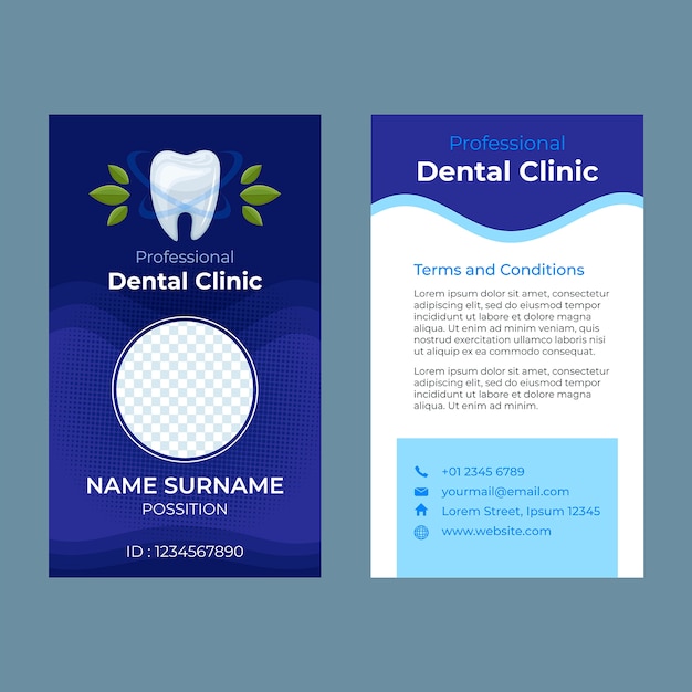 Free vector flat id card template for dental clinic business