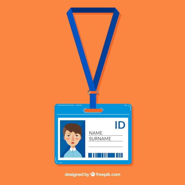 Free vector flat id card template with clasp and lanyard