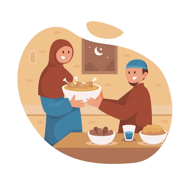 Flat iftar illustration with people