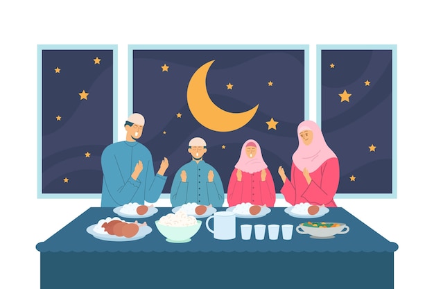 Free Vector flat iftar illustration with people