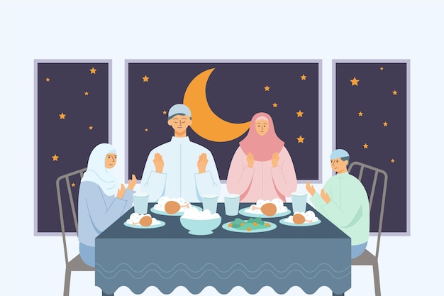 Free Vector flat iftar illustration with people