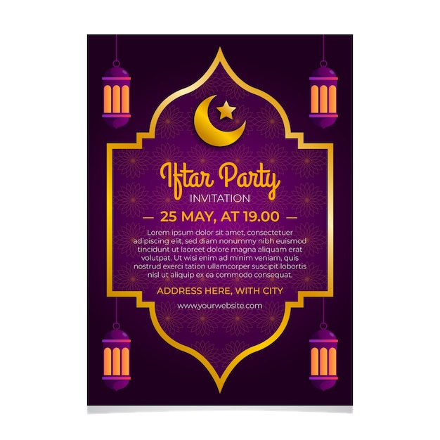 Free Vector flat iftar invitation template with crescent moon