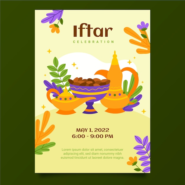 Free vector flat iftar invitation template