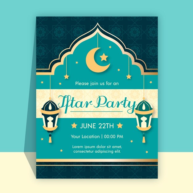 Flat iftar invitation with crescent moon