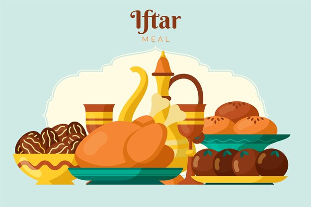 Flat iftar meal illustration