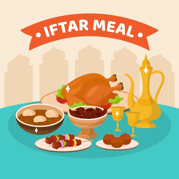 Flat iftar meal illustration