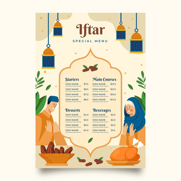 Flat iftar menu template