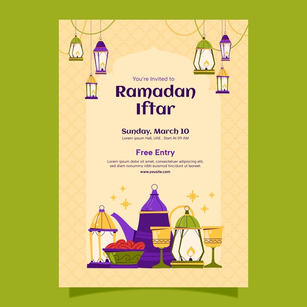 Flat iftar party invitation template for islamic ramadan celebration