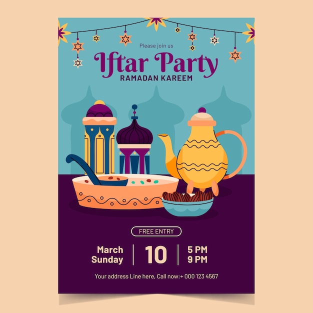 Free Vector flat iftar party invitation template for islamic ramadan celebration