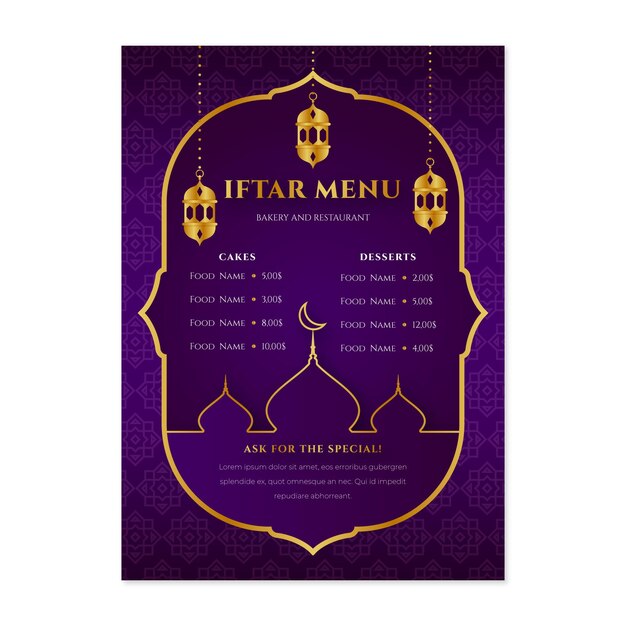 Flat iftar vertical menu template