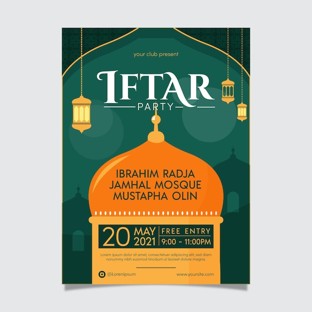 Flat iftar vertical poster template