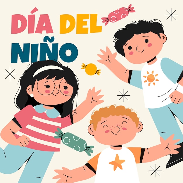 Flat illustration for children's day celebration in spanish