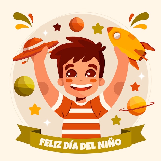 Flat illustration for children's day celebration in spanish