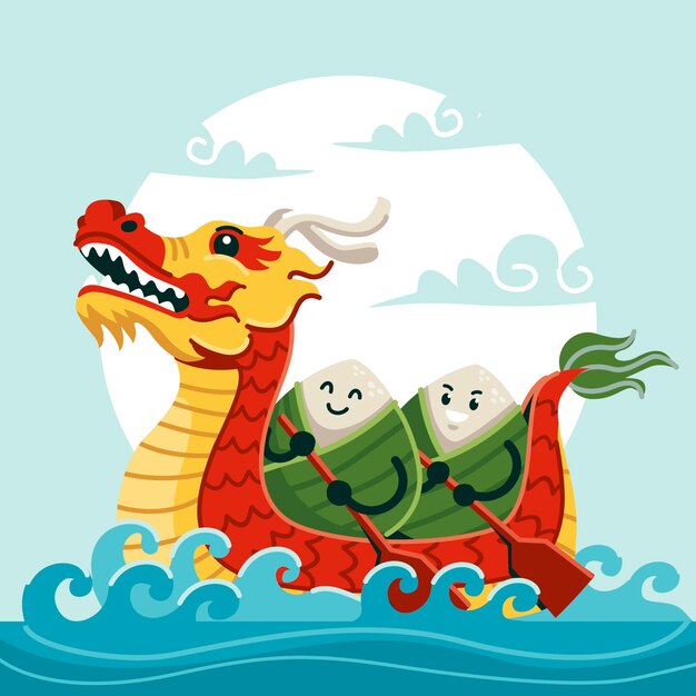 Flat illustration for chinese dragon boat festival celebration