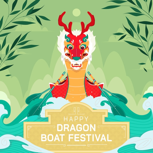 Flat illustration for chinese dragon boat festival celebration