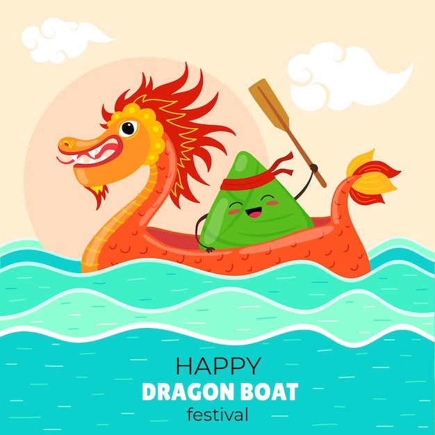 Free Vector flat illustration for chinese dragon boat festival celebration