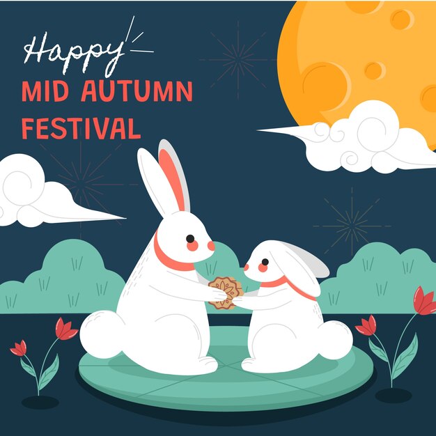 Flat illustration for chinese mid-autumn festival celebration