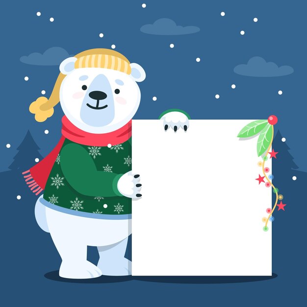 Flat illustration of christmas character holding blank banner