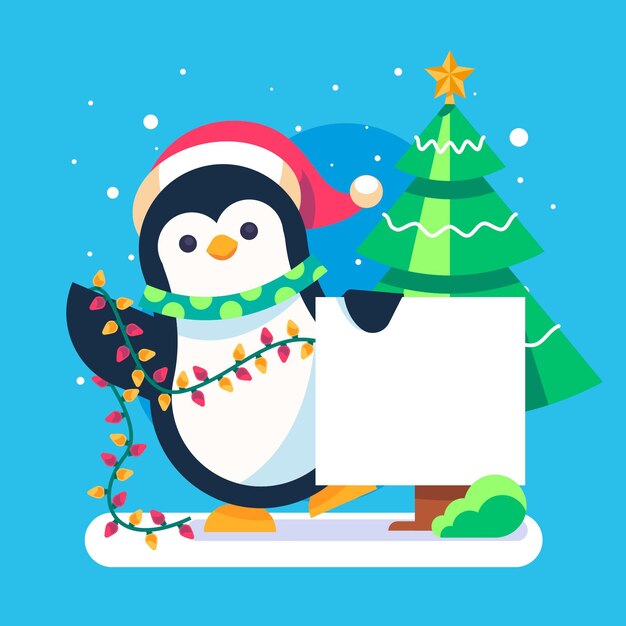 Flat illustration of christmas character holding blank banner