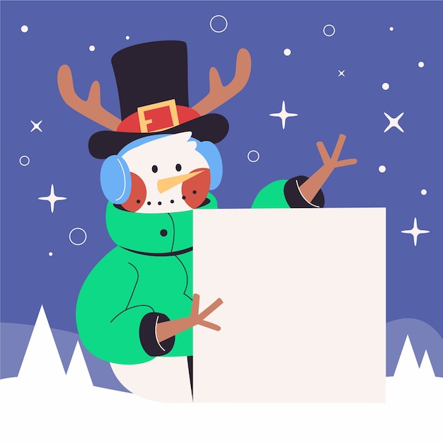 Flat illustration of christmas character holding blank banner